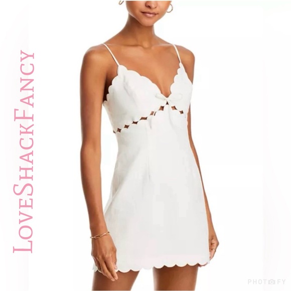 LoveShackFancy Dresses & Skirts - NWT $380 LoveShackFancy Sydow White Scalloped Linen Mini Dress Sz 2